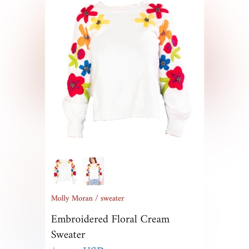 Molly Moran Floral Embroidered White Sweater - Picture 8 of 8
